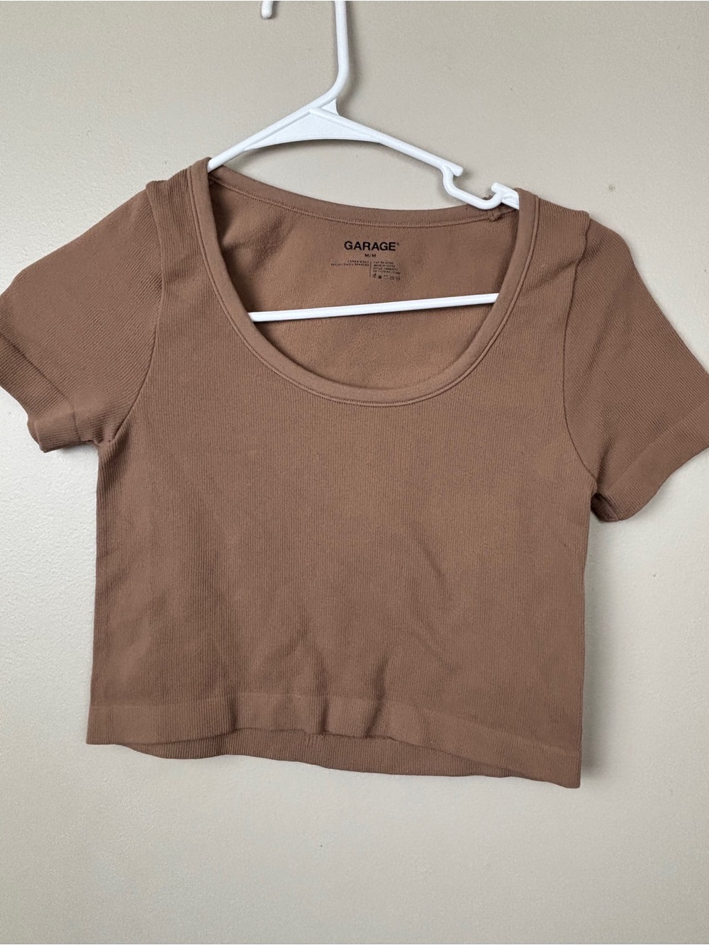Garage Brown Ribbed Scoop Neck Crop Top